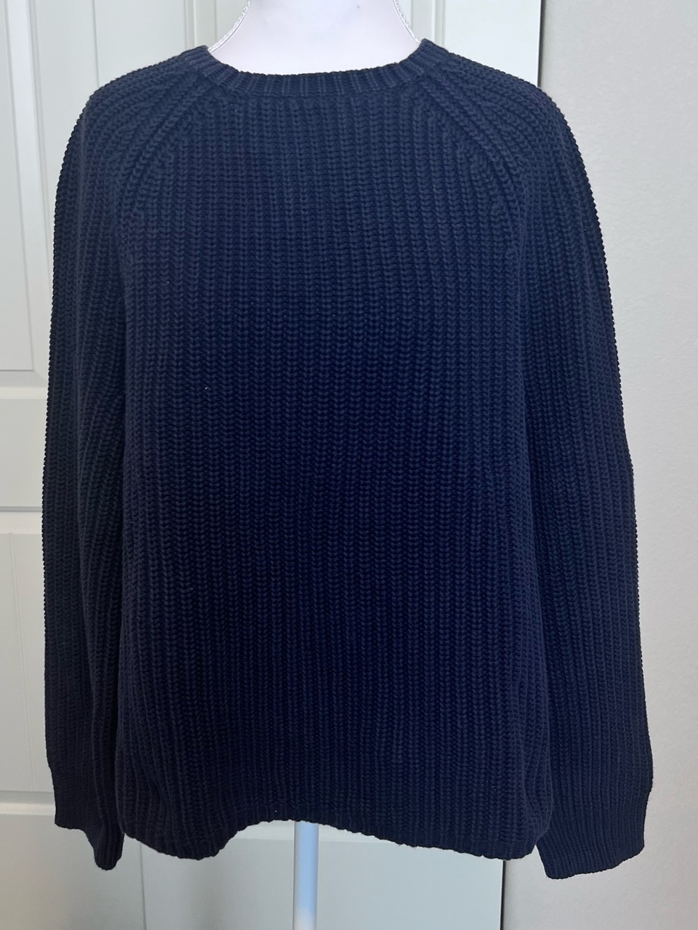 Lauren Ralph Lauren Navy Blue Chunky Knit Heavy Crew Neck Hem Side Slits XL